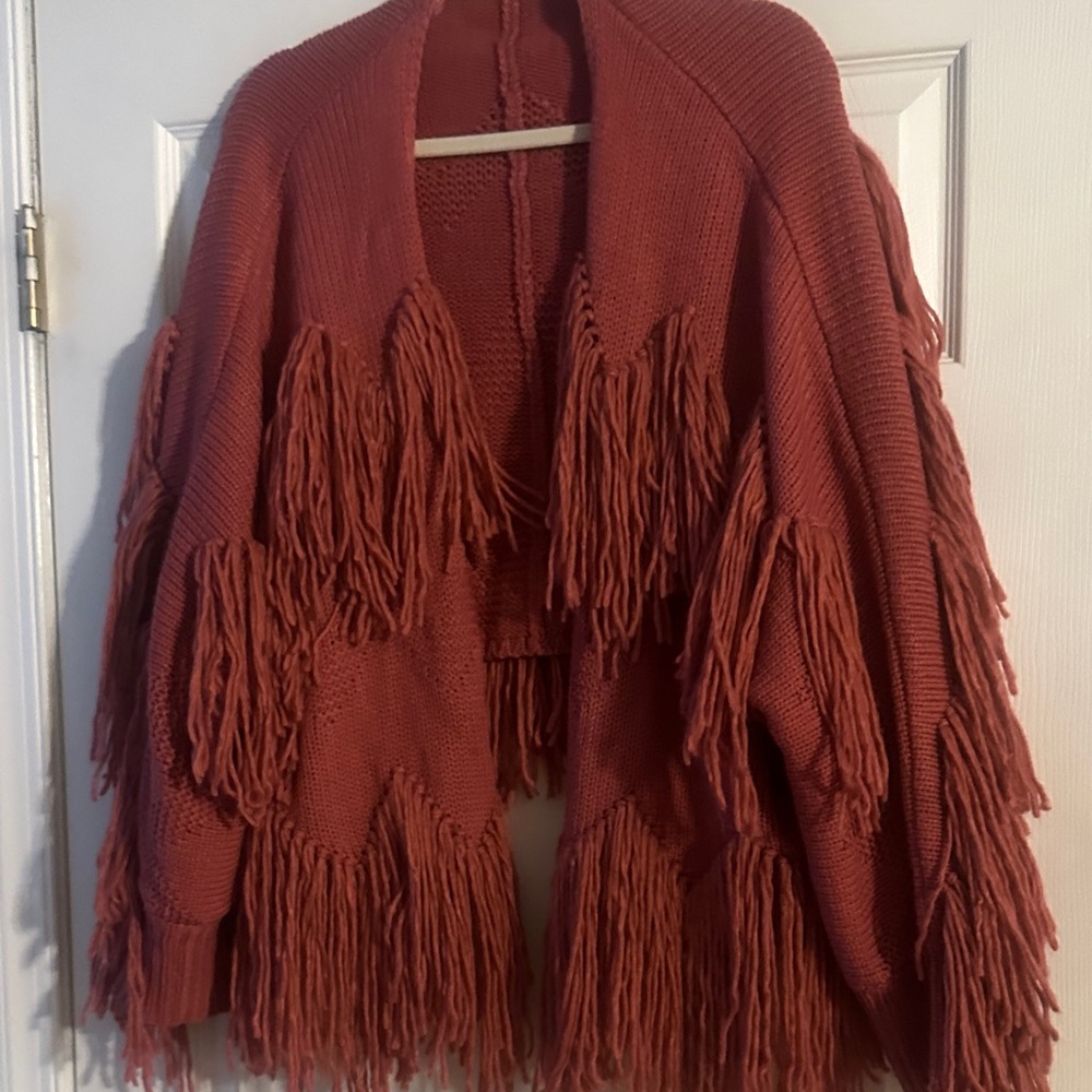 Vici Terracotta Fringed Cardigan - Picture 6 of 8